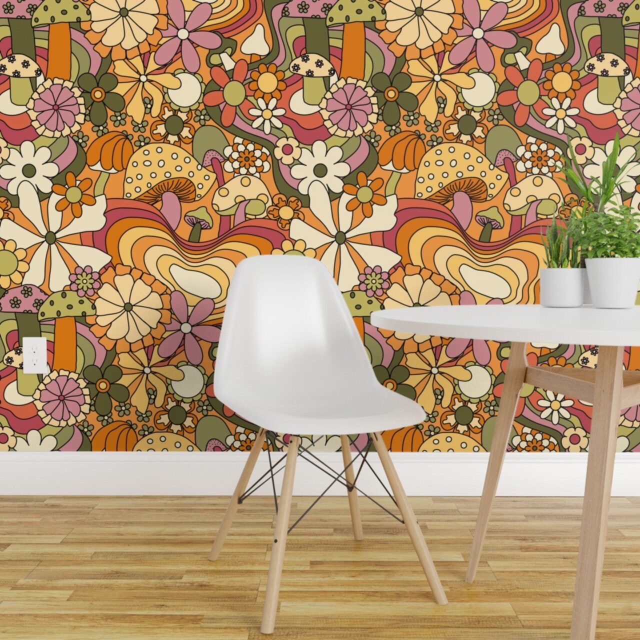 Peel & Stick Wallpaper 2FT Wide Retro Vintage Floral Hippie Groovy 70S 60S Bohemian Boho Daisy Custom Removable Wallpaper by Spoonflower